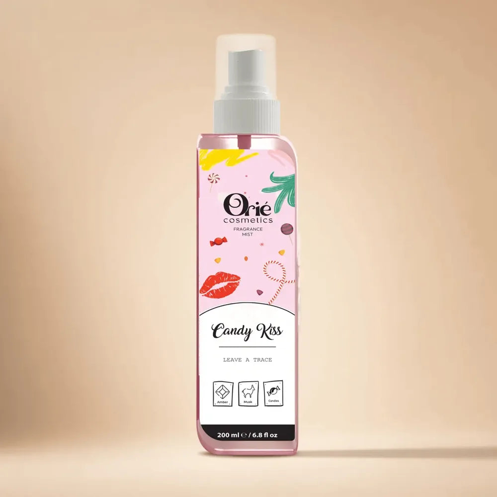 Orie Cosmetics Candy Kiss Fragrance Mist 200ml – Amber, Musk & Candies scent spray bottle