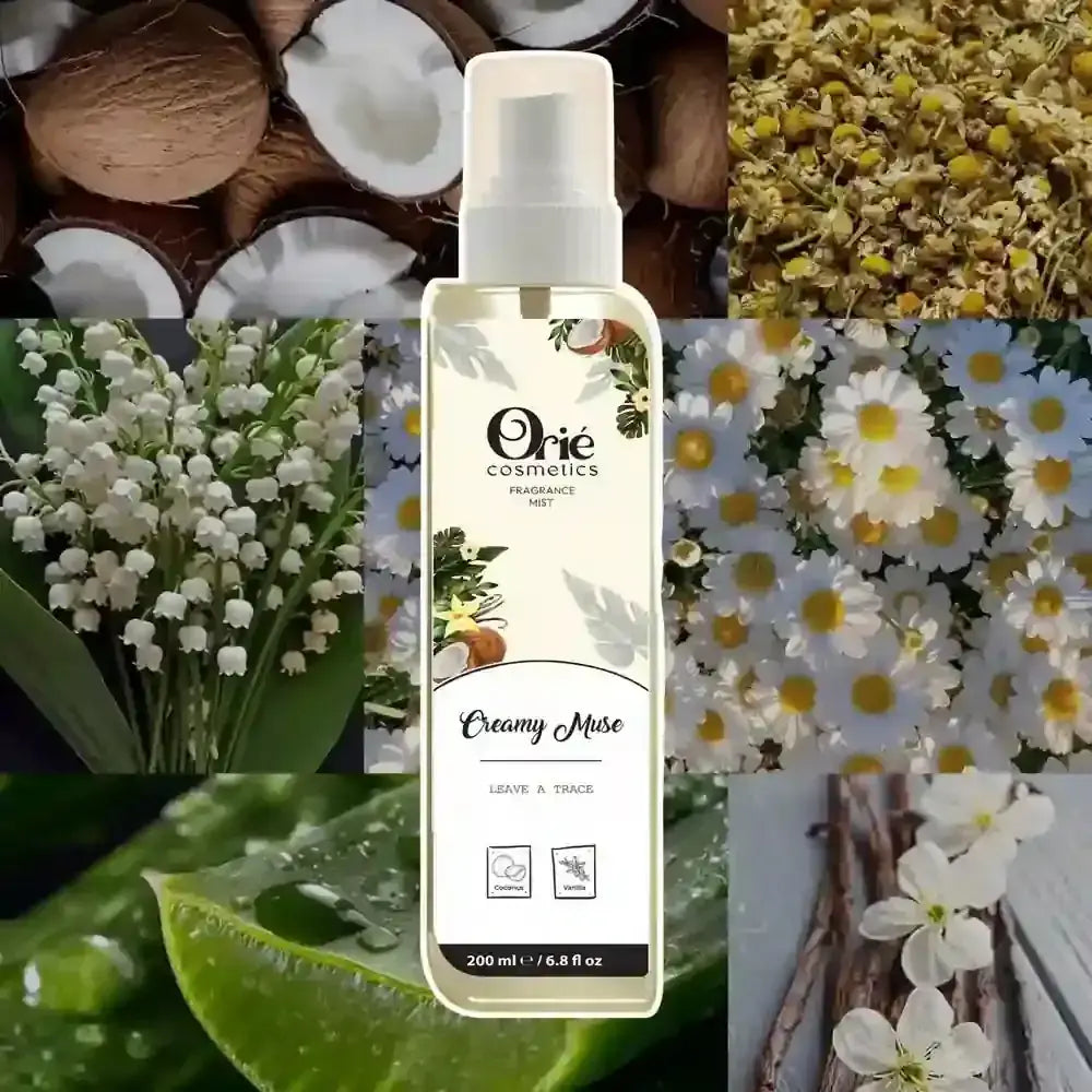 Orie Cosmetics Creamy Muse Fragrance Mist 200ml – Coconut & Vanilla scent spray bottle