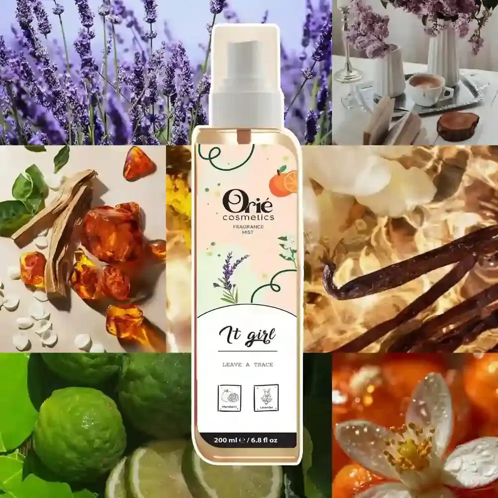 Orie Cosmetics It Girl Fragrance Mist 200ml – Mandarin & Lavender scent spray bottle