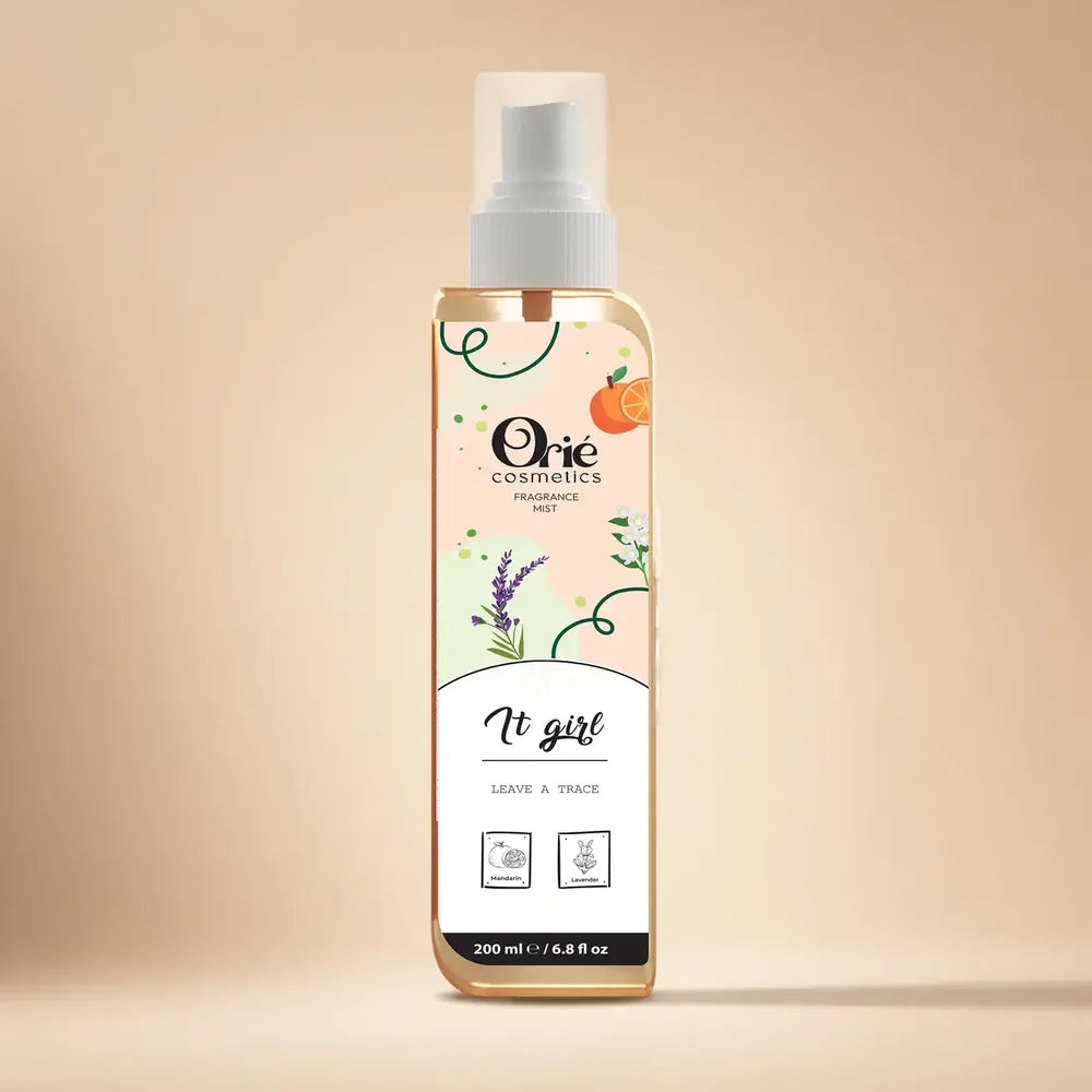 Orie Cosmetics It Girl Fragrance Mist 200ml – Mandarin & Lavender scent spray bottle