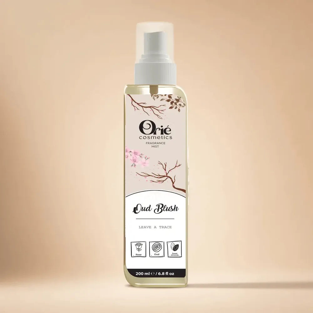 Orie Cosmetics Oud Blush Fragrance Mist 200ml – Rose, Oud & Sweet Almonds scent spray bottle