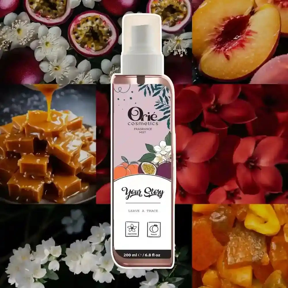 Orie Cosmetics Your Story Fragrance Mist 200ml – Jasmine & Peach scent spray bottle