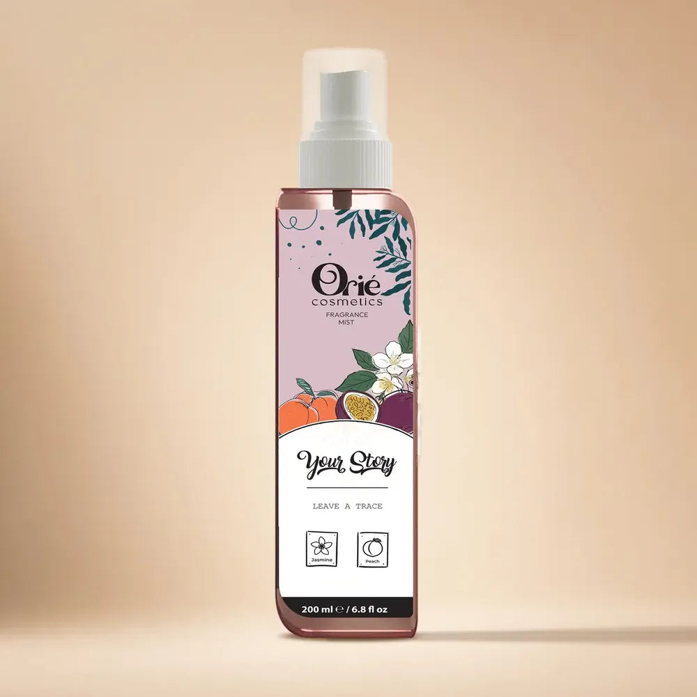 Orie Cosmetics Your Story Fragrance Mist 200ml – Jasmine & Peach scent spray bottle